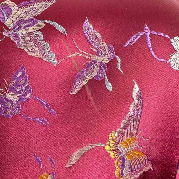 Vintage Satin Cheongsam Dress Short Sleeve Knee Length Butterfly Print - Picture 8 of 8